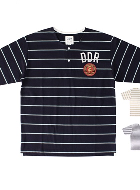 十贰码Leredita东德DDR苏联Cccp镰刀300克落肩宽松亨利领条纹T恤