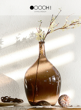 OOOOH北欧酒瓶状手工玻璃花瓶落地大肚瓶吊钟马醉木水培花瓶