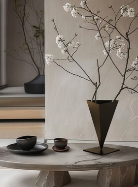 OOOOH简约现代几何造型不锈钢三角花瓶铁艺水培花器客厅玄关摆件