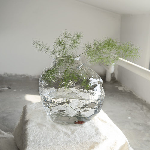 ins北欧风异形冰纹厚重手工玻璃花瓶鱼缸水培花器创意装饰伴手礼