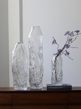 OOOOH侘寂风冰纹玻璃落地大花瓶马醉木吊钟枝条水培大号花瓶摆件