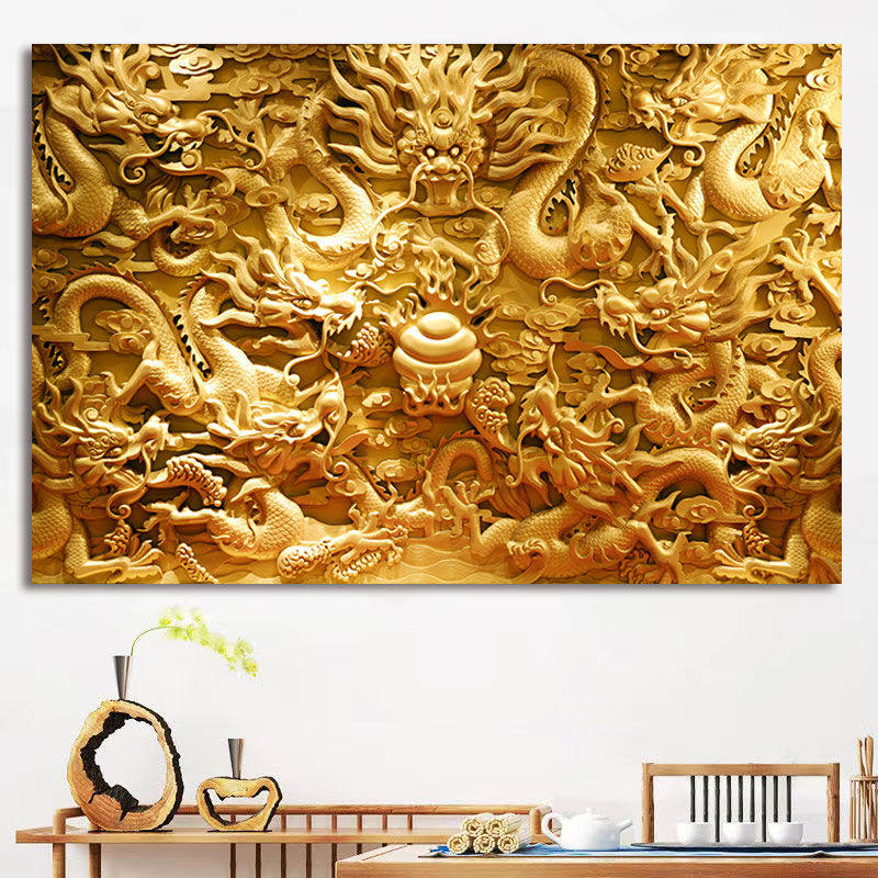 金龙戏珠吉祥如意图九龙旺宅旺财中堂挂画龙图腾风水玄关客厅壁画