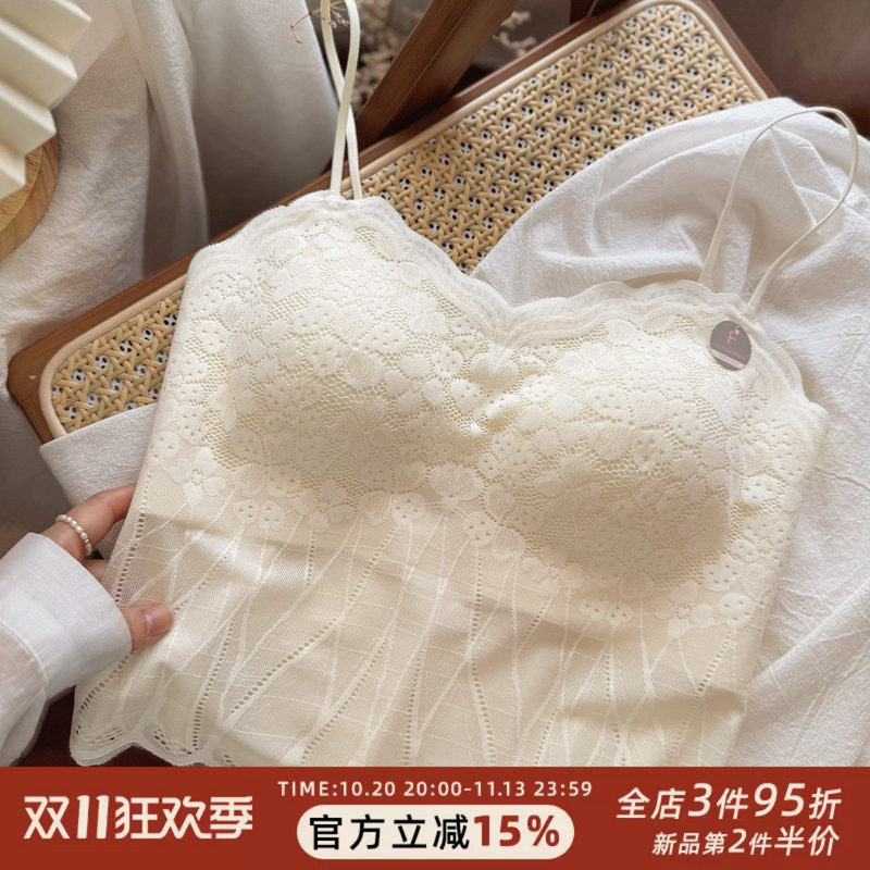 法式蕾丝性感吊带背心美背抹胸式打底内衣女无钢圈文胸内搭有胸垫