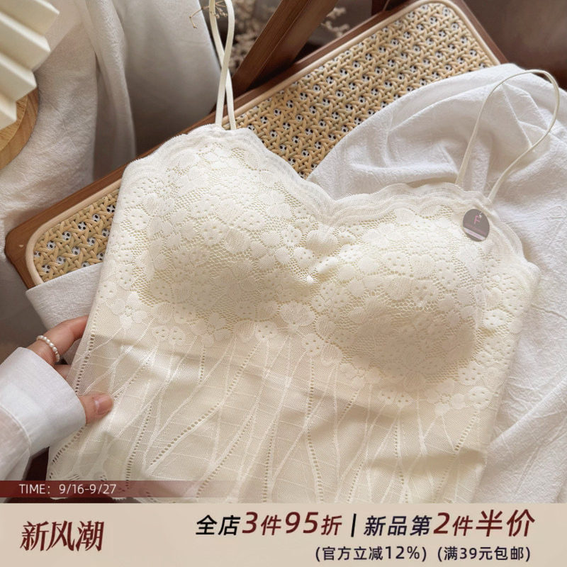 法式蕾丝性感吊带背心美背抹胸式打底内衣女无钢圈文胸内搭有胸垫图片
