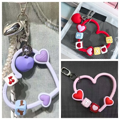 【C原版字母串珠腕带】爱心硅胶腕带挂饰手机壳链条挂绳包包配饰