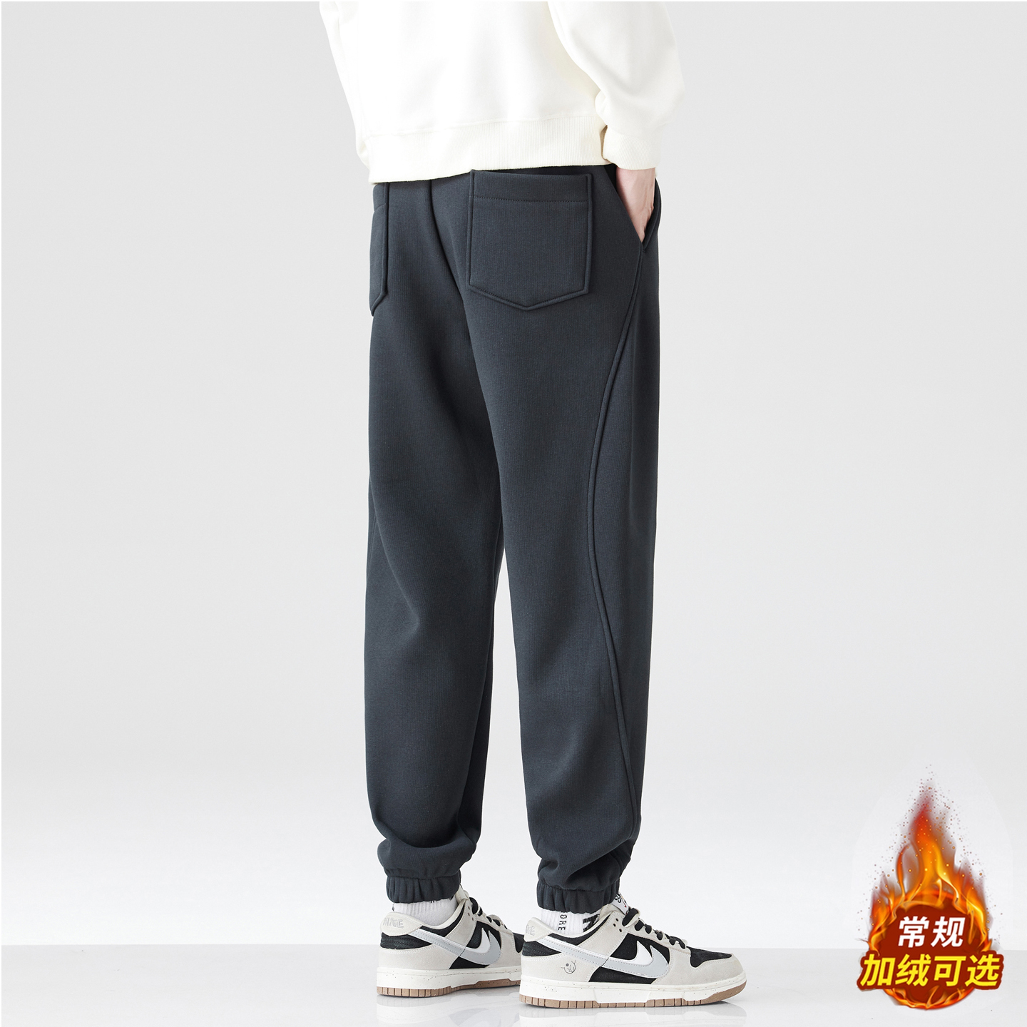 美式重磅束脚加绒卫裤男士秋冬新款宽松休闲哈伦长裤子男生运动裤