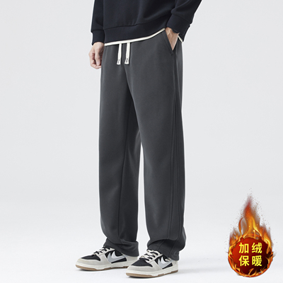 灰色加绒加厚运动裤垂感直筒卫裤