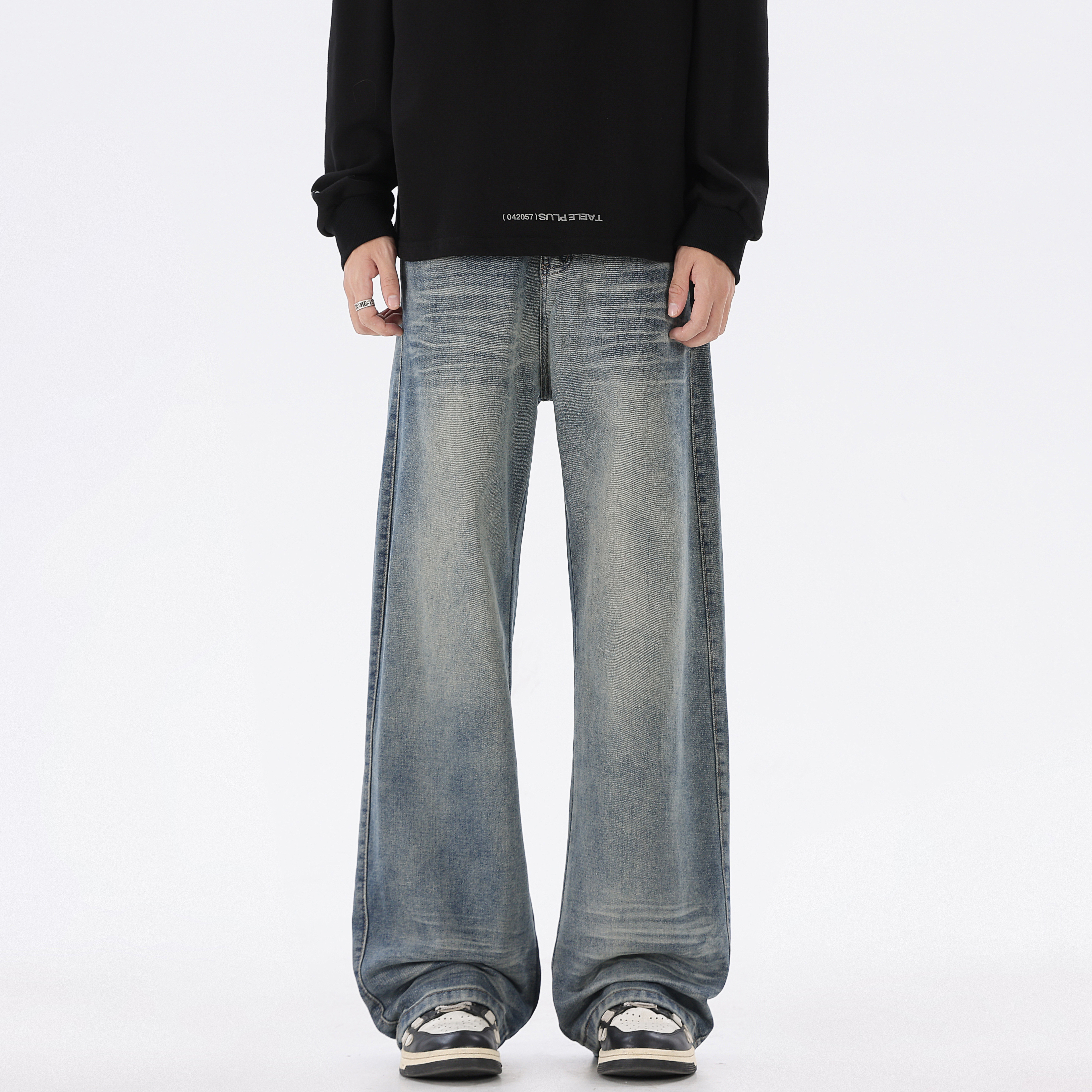 美式高街复古直筒牛仔裤男士春秋裤子高腰宽松显瘦垂感拖地阔腿裤,男装,牛仔裤,淘宝优惠券,粉丝福利购,淘宝优惠卷