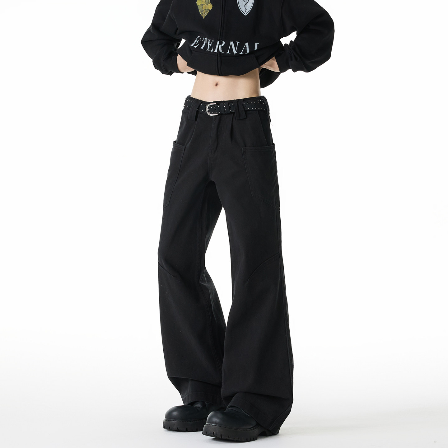 黑色美式工装裤子男春秋2026新款高腰宽松直筒垂感拖地微喇阔腿裤,男装,休闲裤,淘宝优惠券,粉丝福利购,淘宝优惠卷