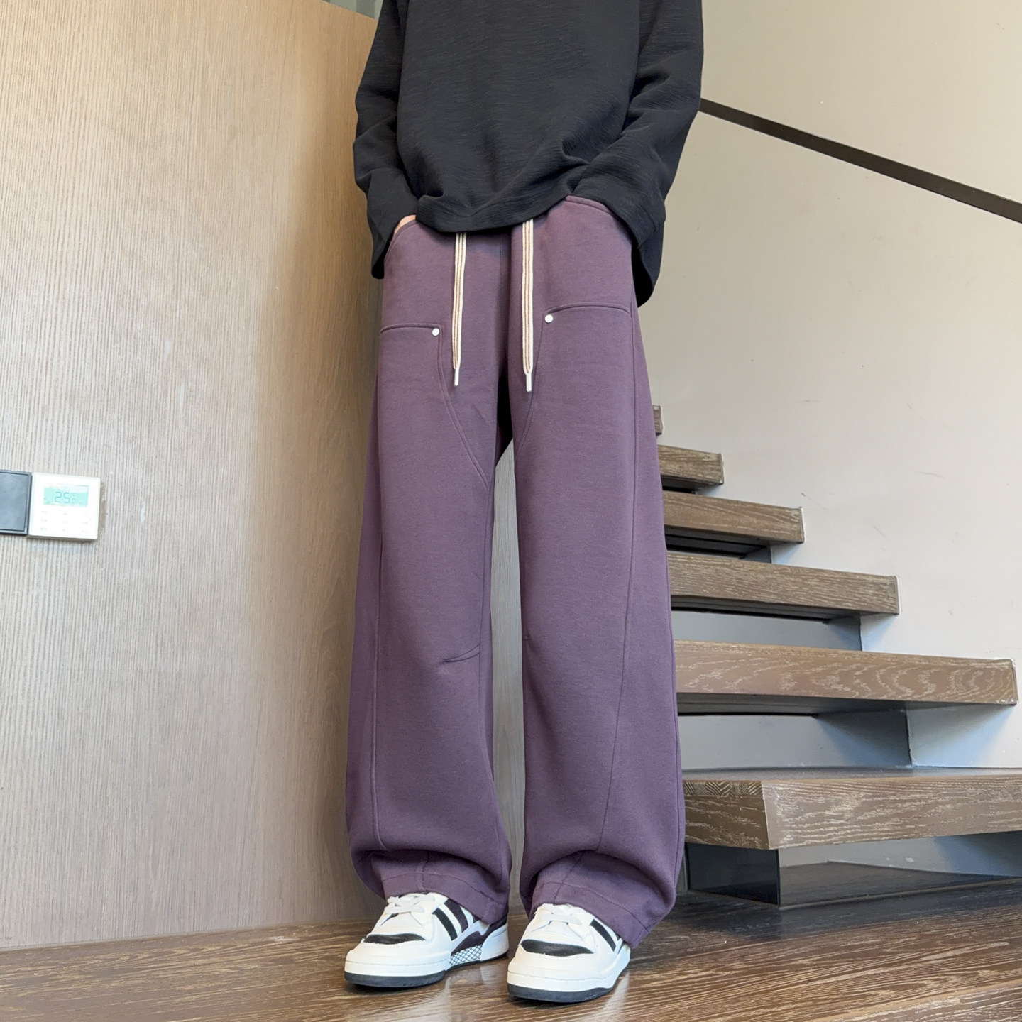 紫色阔腿裤男春秋新款休闲高腰垂感宽松显瘦直筒梨型身材拖地裤子,男装,休闲裤,淘宝优惠券,粉丝福利购,淘宝优惠卷