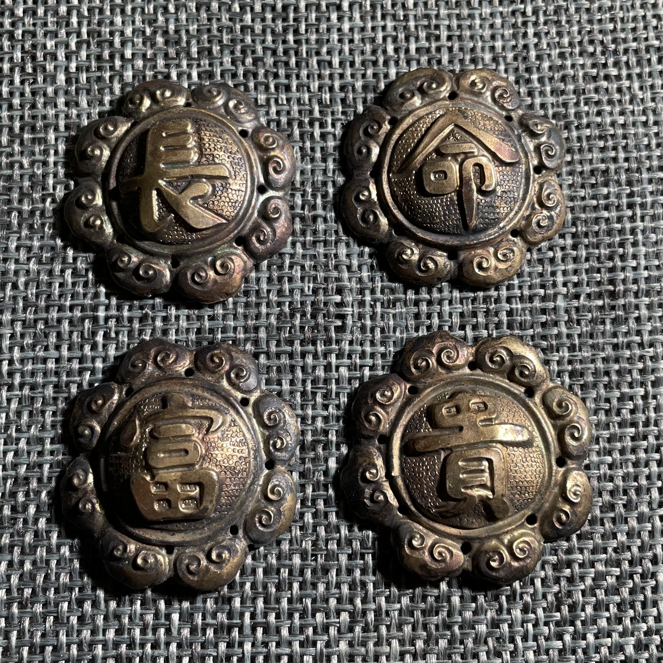 真品老包浆清代银鎏金长命富贵帽字老物件头饰帽饰首饰保真保老