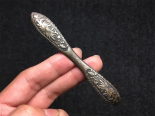 原味传世黑漆古老银包浆清代苏工带款菊花图案银双尖发簪银器首饰