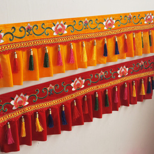 佛堂刺绣莲花佛堂桌裙裙围挡帘背景帘装饰供佛背景布挂帘横幅定制