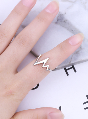 欧美个性简约时尚弯曲心电图戒指