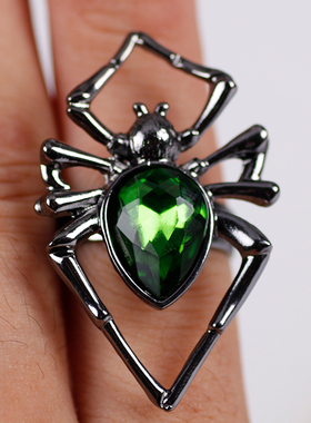 欧式时尚复古蜘蛛绿色奇特戒指