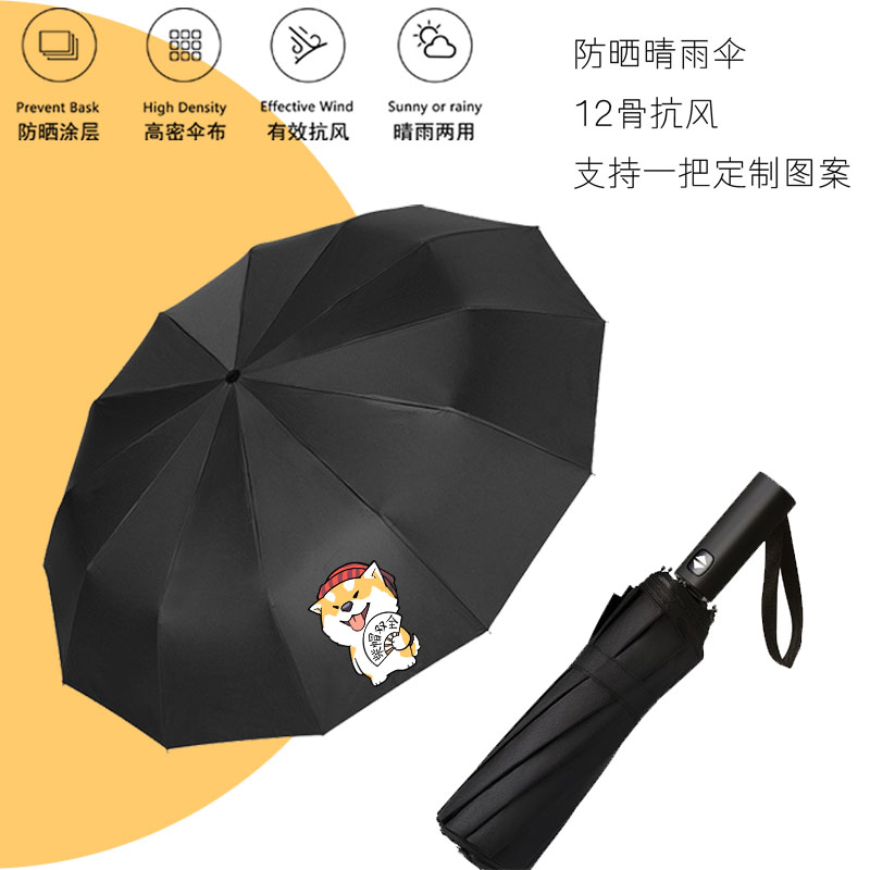 神烦狗柴犬Doge动漫周边两用黑胶自动三折叠晴雨伞防晒男女太阳伞