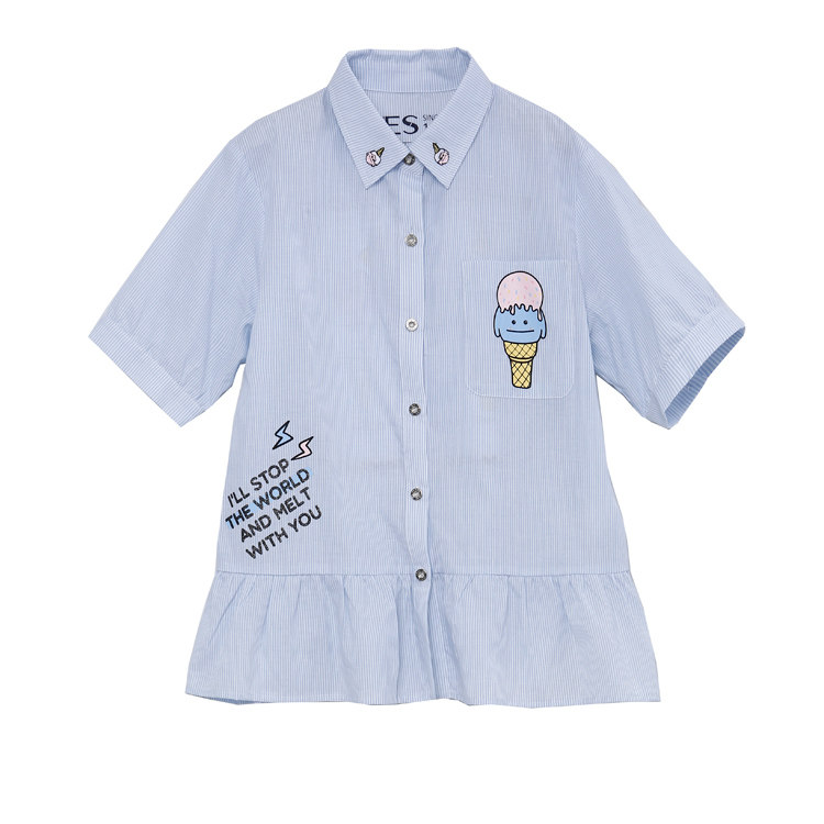Ai AG grid printing Lotus leaf stripe Short sleeved shirt 160314266*in the Women's clothing/Boutique , Shirt  category - from Buy2taobao.com to provide professional Taobao agent buy service