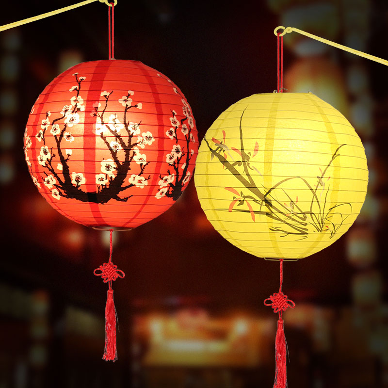 中秋节儿童手提灯笼LED发光古风花草福字花灯圆形DIY手工材料包