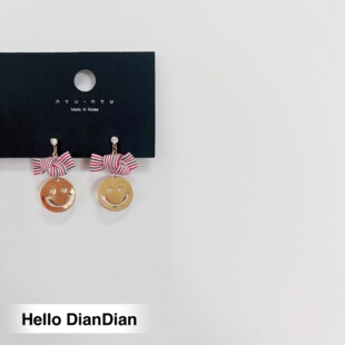 Hello DianDian 韩国小众设计师海边渡假风条纹蝴蝶结笑脸ins耳环
