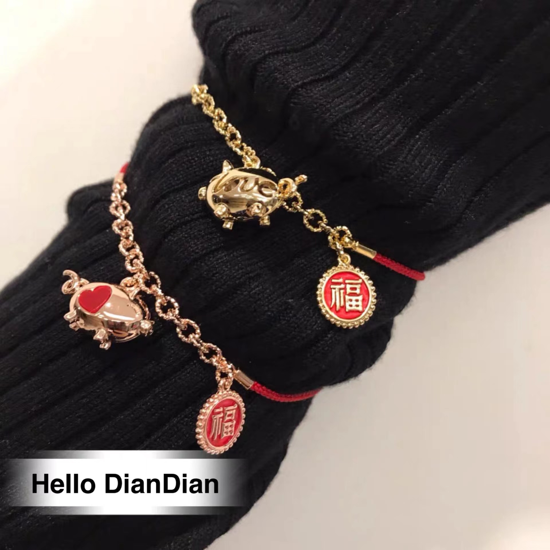 转运生肖可爱金猪红绳手链