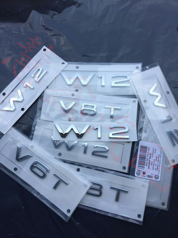 适用于奥迪车标W12字标A8L 叶子板侧标 V6T V8T 改装W12车尾标贴
