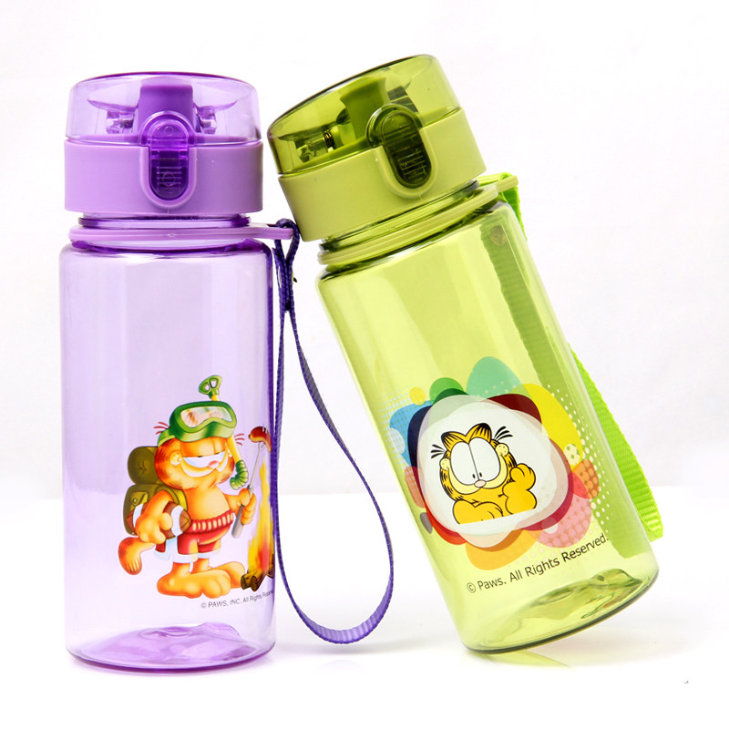 宝宝直饮杯塑料小嘴水杯运动杯子可爱加菲猫儿童水壶保康有盖提绳