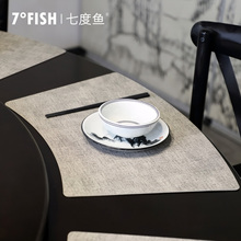 皮革圆桌餐垫酒店餐厅中式轻奢高端新中式防水防油高级感扇形餐垫