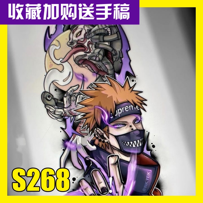 卡通彩色纹身手稿星矢七龙珠魔人布欧海盗王路飞火影忍者花臂图案