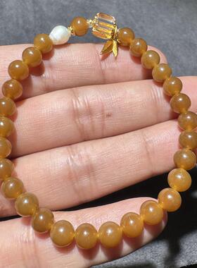 收藏级方言和田玉老熟新疆且末料油润细腻红糖6mm搭配珍珠手串S