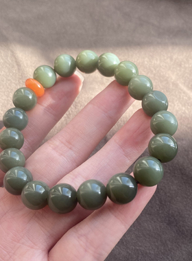 新疆豆青沙枣青籽料10mm圆珠手串
