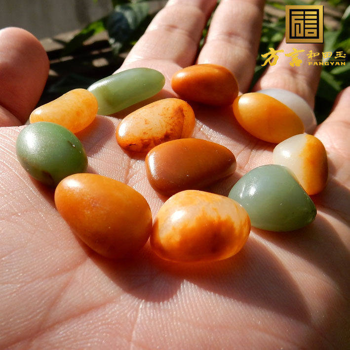 方言和田玉珍藏级老熟金包银碧玉青玉黄玉多彩手串原石籽料手链F