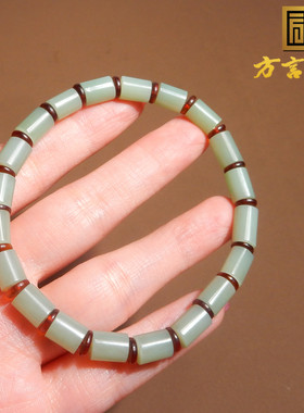 俄罗斯老坑碧玉粉青10mm桶珠手串