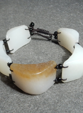 火爆方言和田玉新疆且末料糖白玉温润细腻随型手工编织手牌手串X3