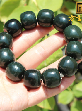 方言和田玉精品佩戴新疆细润塔县黑青玉高油高脂18mm老型珠手串A6