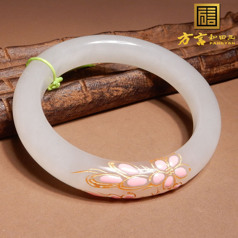 且末料羊脂白玉景泰蓝工艺手镯