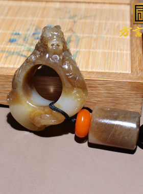 方言精品和田玉佩戴级新疆且末料细腻糖白玉卡21mm龙行天下扳指O8