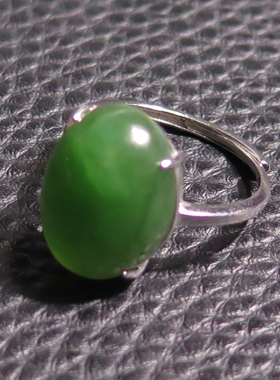 大动作方言和田玉俄罗斯老坑料阳绿碧玉925银镶可调节正品戒指X7