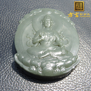 价方言品牌挂件罕见丝娟状温润光泽 秒杀 直闪石玉观音牌子吊坠R