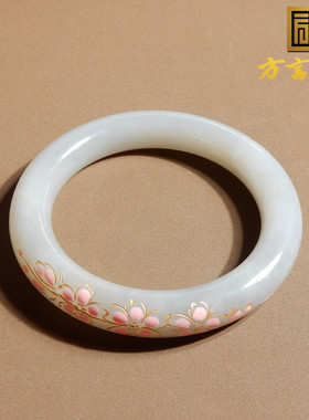 青海粉紫景泰蓝工桃花粉57mm手镯