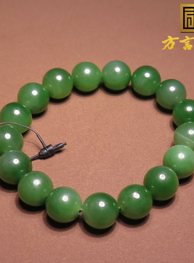 美美哒方言和田玉俄罗斯碧玉菠菜绿带猫眼圆珠11.7mm手链手串A2