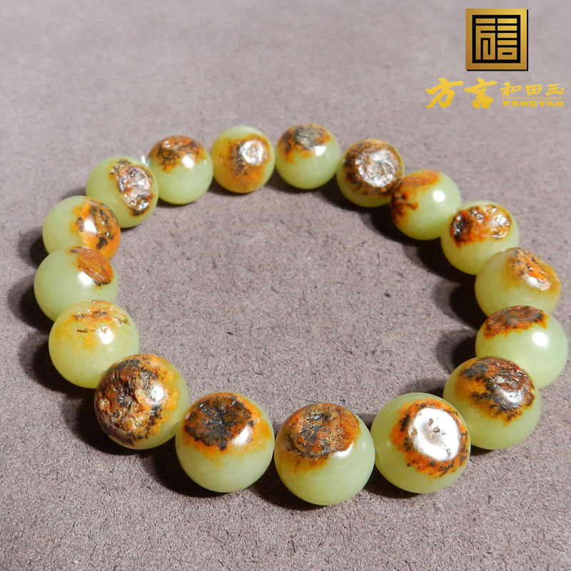 方言巨漏老熟红皮鸡油黄原生黄玉黄口原石籽料12mm17颗圆珠手链w2
