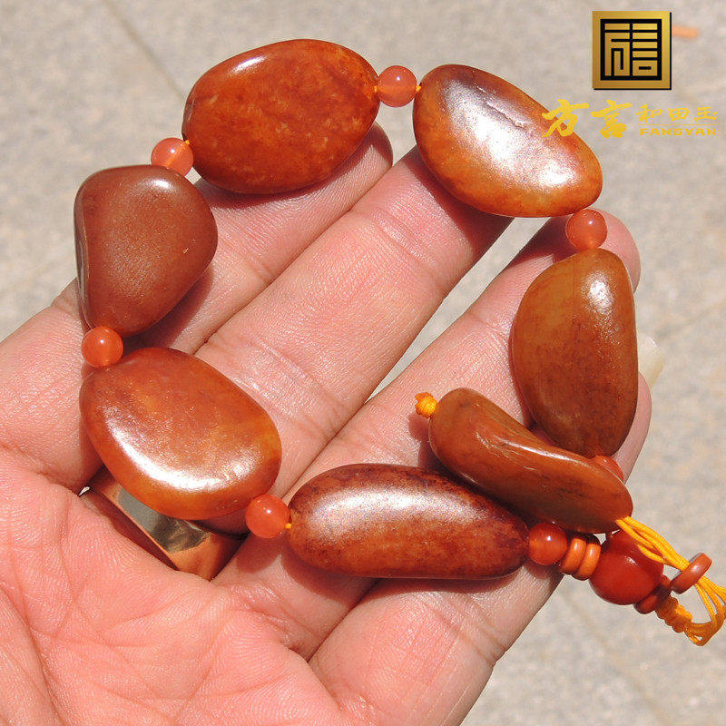 方言镇店之宝籽料原石手串男珍稀名品原生鸡油黄玉黄沁玩料手链F