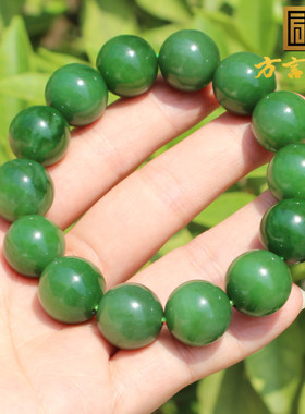 重量级方言和田玉俄罗斯老坑料细润正阳绿碧玉卡14.5mm圆珠手串A6