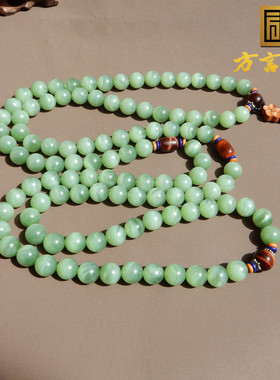 俄罗斯碧玉粉绿猫眼12mm108手串