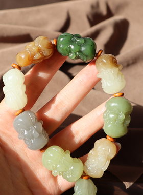 新疆糖玉碧玉黄口十八罗汉手串