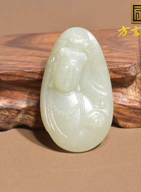 火爆方言和田玉佩戴级新疆且末油润洒金皮白玉籽料大日如来吊坠A6