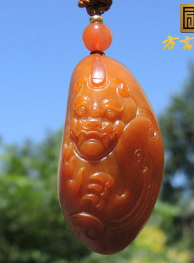 方言镇店之宝珍品黄金黄色原生黄玉包浆地表籽料精品貔貅吊坠子R