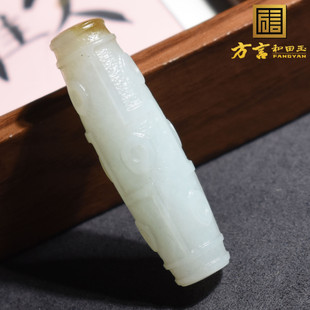 震惊方言和田玉新疆且末料油润细腻白玉飘糖天珠勒子吊坠挂件R5