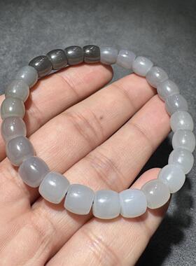 放大漏方言和田玉老坑青海料高冰起荧光烟紫紫罗兰8mm直切手串S6