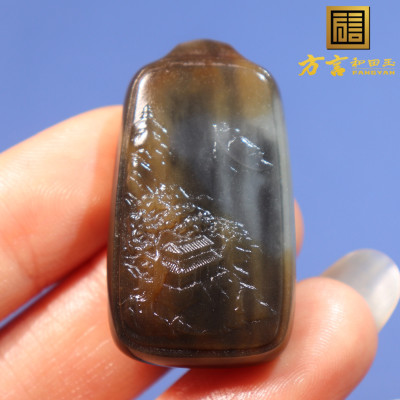 方言精品和田玉新疆特色大漠古风楼兰三色糖青花山子吊坠挂件O2